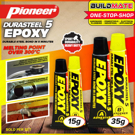 Pioneer Durasteel Five Epoxy 15G Strip | 35G Tube Epoxy Glue For Steel Durable Steel Bond In 5 Minutes Repairs Radiator, Muffler & Faucet Durability Heavy Duty 1EDF1462 | 1EDF1354 100% Original / Authentic •BUILDMATE•