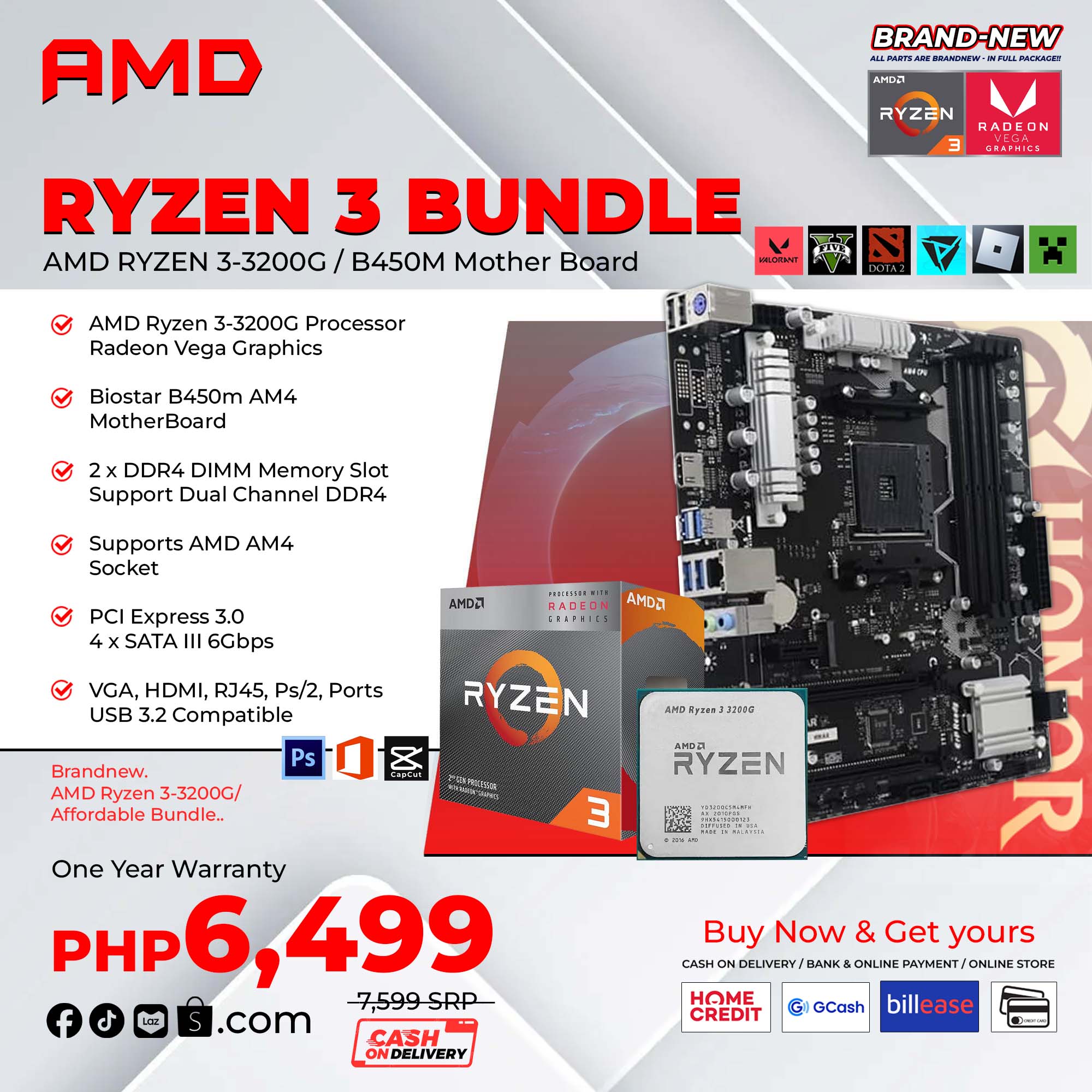 Amd Ryzen 3200G Desktop Pc With 8Gb Ddr4 Ram 128Gb Ssd