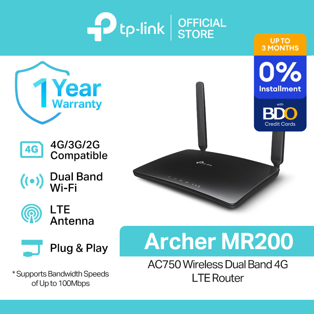 TP-Link Official Store / Archer MR200 AC750 / 100Mbps Openline 4G LTE Wi-Fi Globe/Smart/Sun All Network Supported Portable Prepaid WiFi Modem with Sim Card Slot