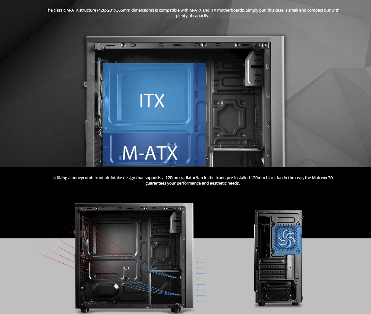 DEEPCOOL MATREXX 30 Mini-Tower, M-ATX/Mini-ITX, mATX, Tempered Glass Panel Larger Area of Air-Intake