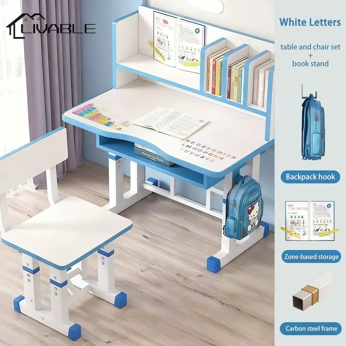 LIVABLE Study Table for Kids with Chair Adjustable table for School Bedroom Combination Child Writing Desk Set - Image 2