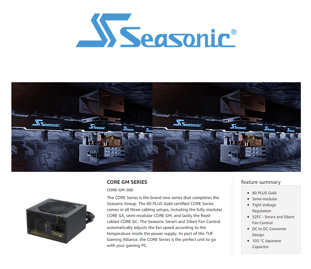 Seasonic CORE GOLD GM-650 TUF Alliance Semi Modular PC Power Supply 80 Plus 80PLUS Gold 650 Watt GM 650 TUF Gaming SSR-650LM