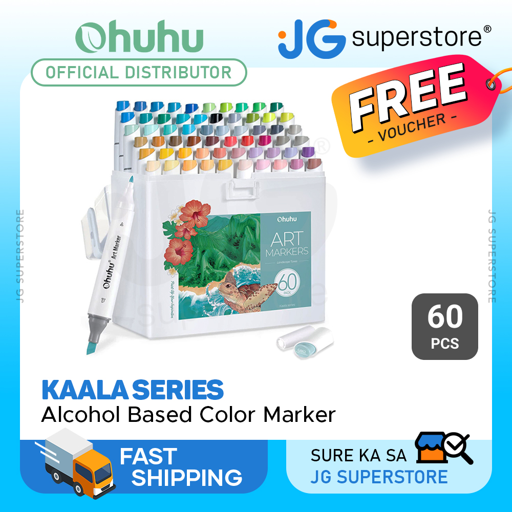Ohuhu Maui 60 Colors Dual Tips Water Based Art Markers,Brush & Fineliner, White