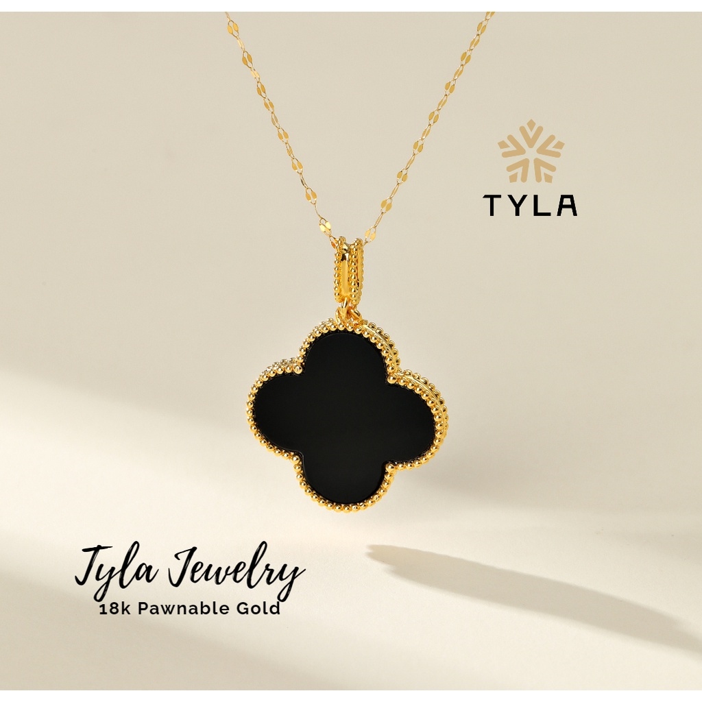 Four Leaf Clover Crystal Necklace 18k Gold Plated Black – Pawto Ready