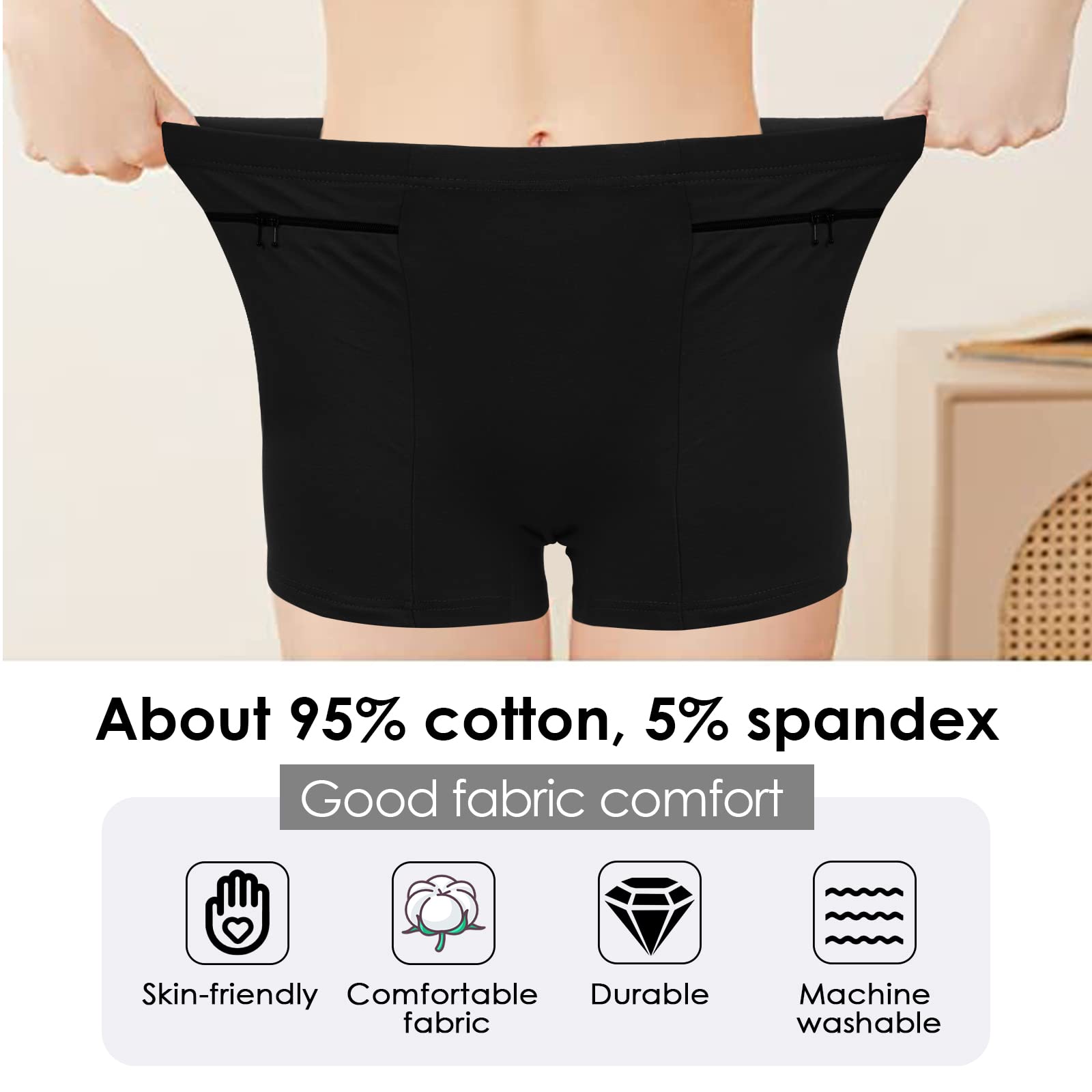 Pickpocket and Loss Proof Womens Cotton Underwear with Hidden