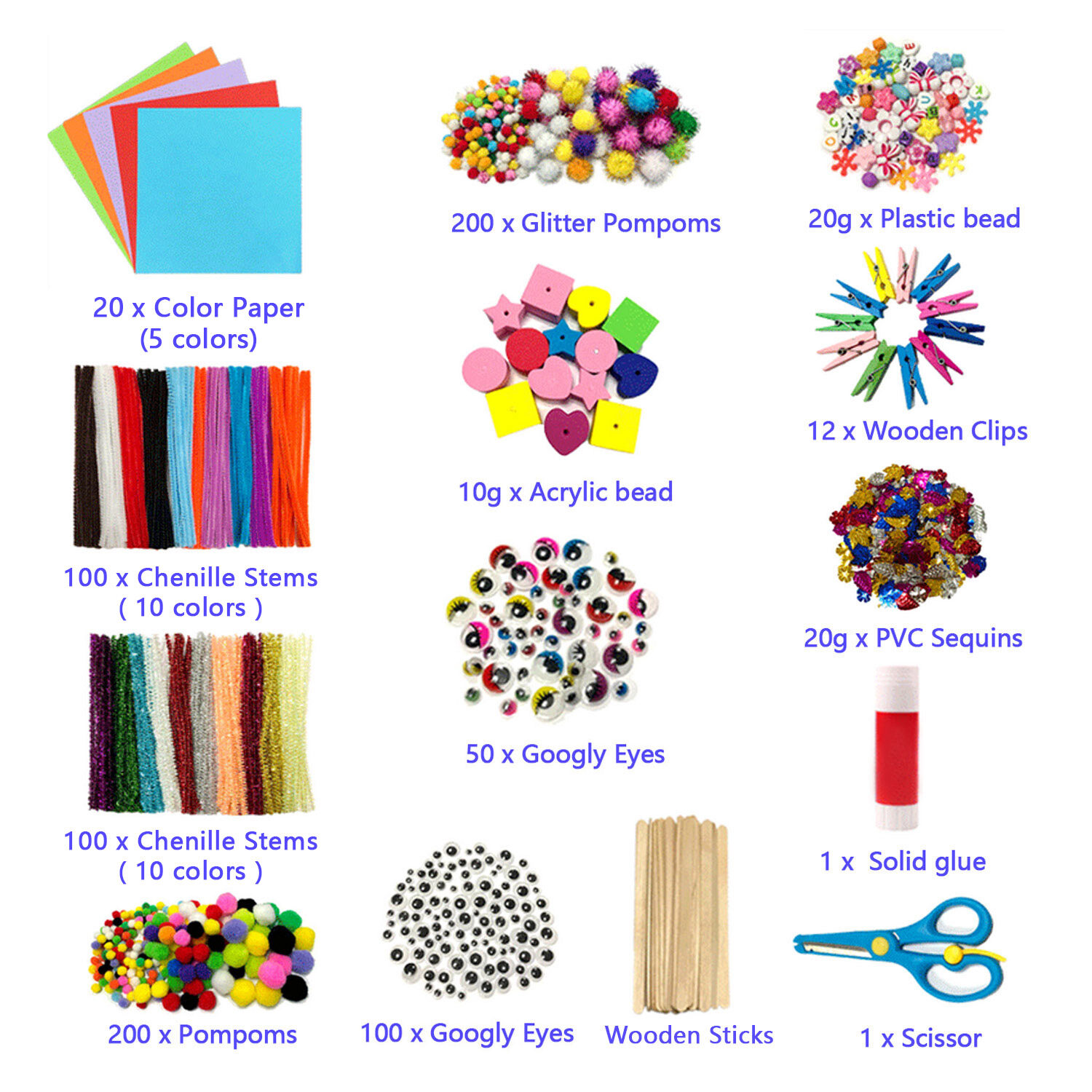 FUNZBO Arts and Crafts Supplies for Kids - 1200+ pcs Craft Supplies, Craft  Kits with Pipe Cleaners, Pom Poms for Crafts & Gloogly Eyes, Crafts for