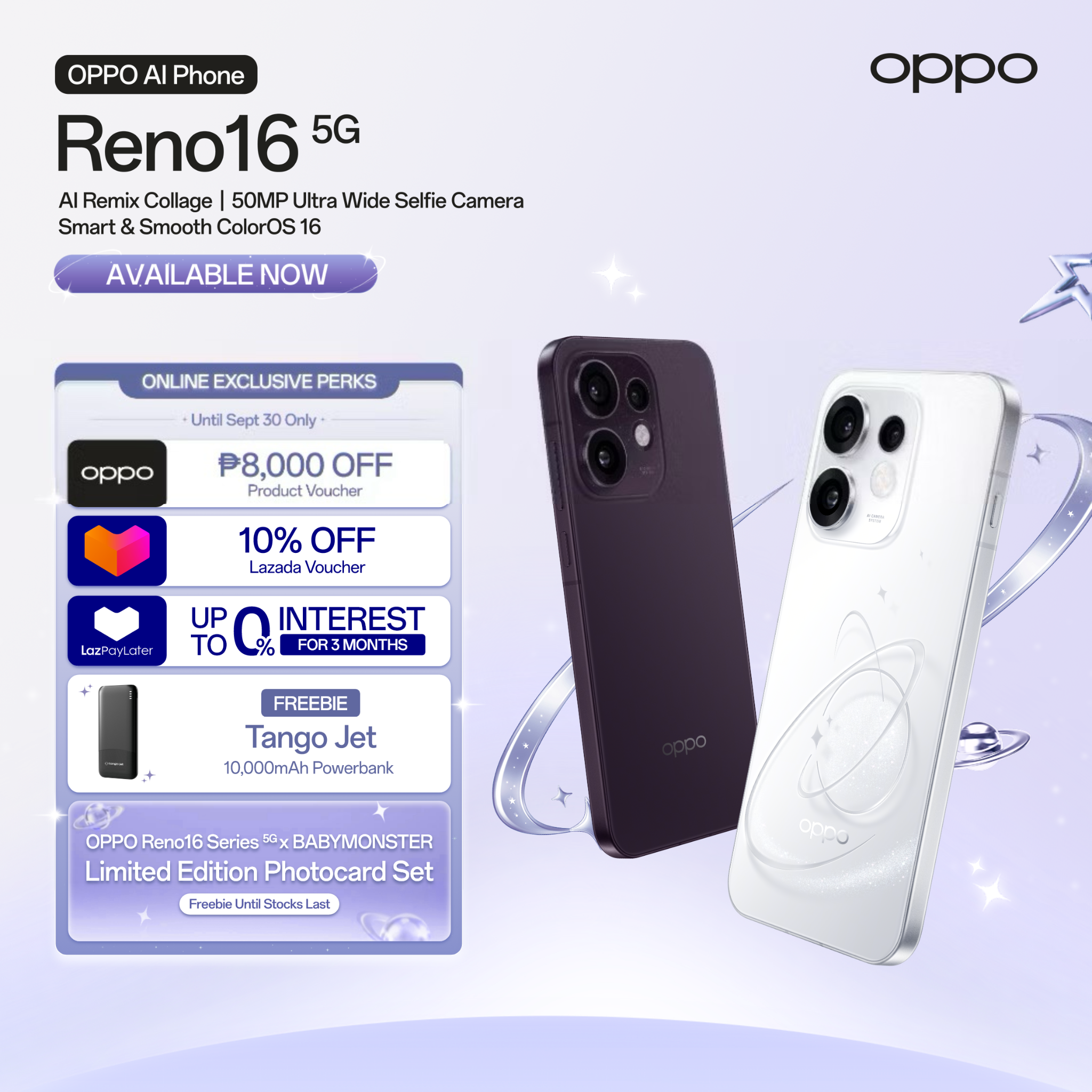 [NOW AVAILABLE] OPPO Reno16 5G 16GB(8+8) + 256GB / Retro Cam / 50MP Ultra Wide Selfie Camera