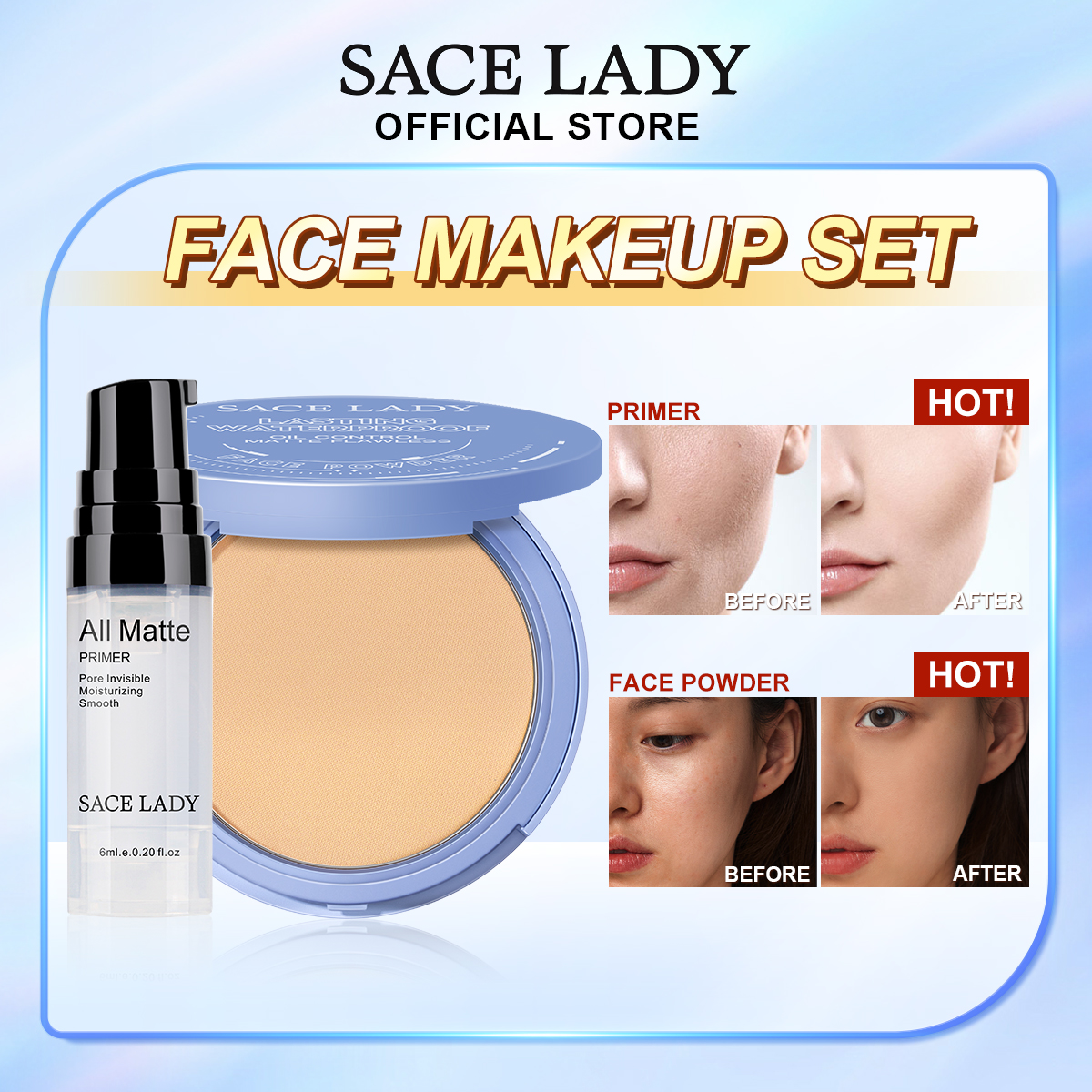 SACE LADY Face Makeup Set 2PCS Pore Invisible Primer + Full