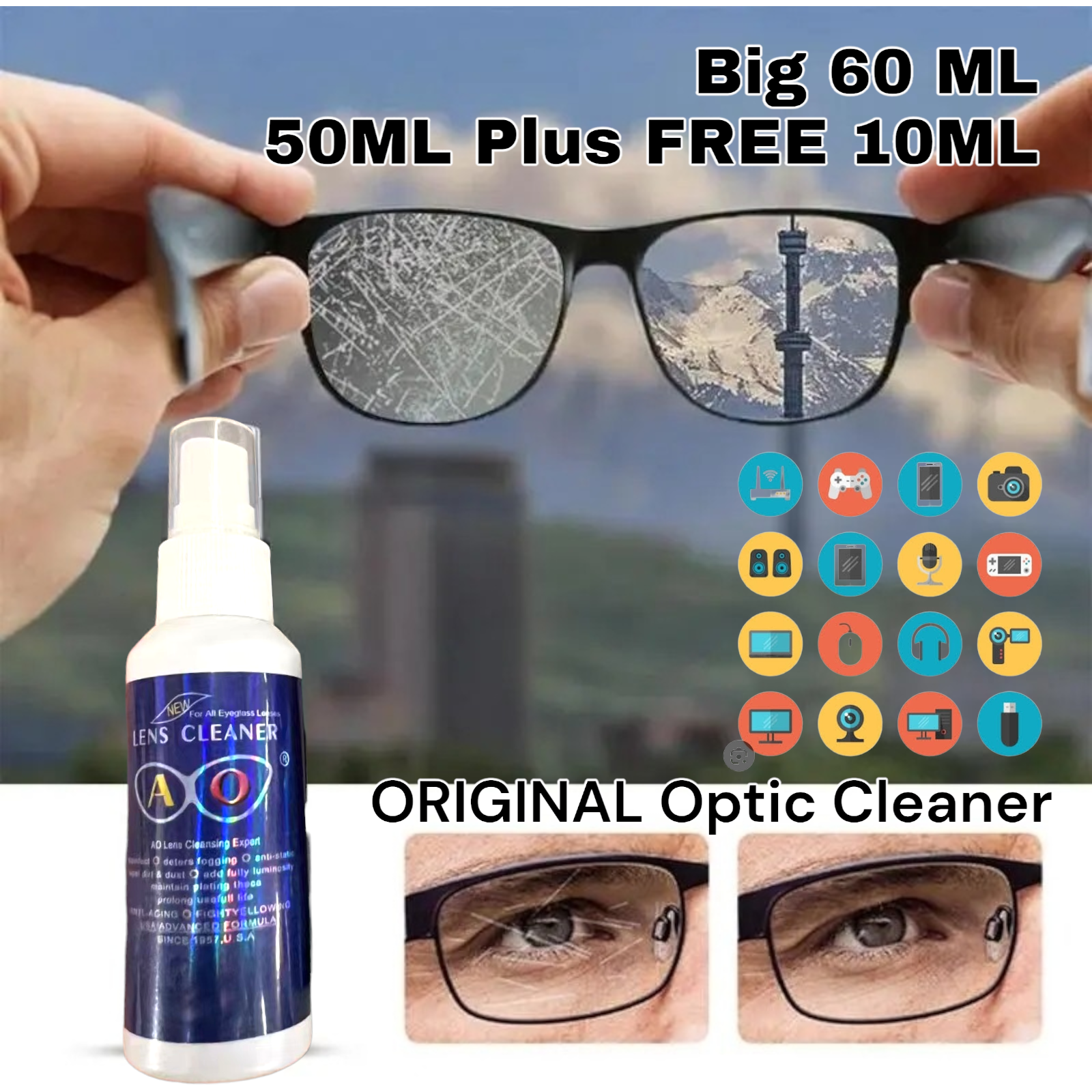 Glasses Cleaner Lens Scratch Remover Grinding Blur Renovation Repair Agent  Eyeglass Solution Spray Bottle Supplies For