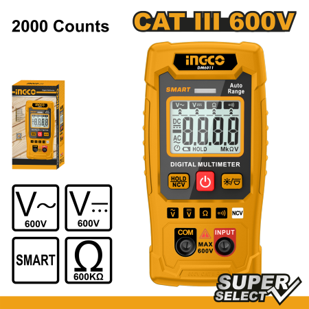 INGCO Digital Multimeter Electrical Test Tool CAT.III 600V DM2002