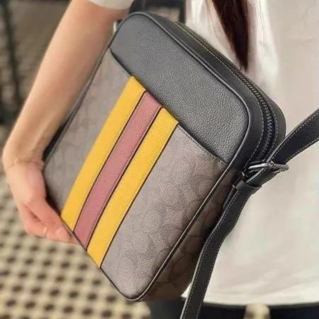 Coach CB907 Hudson Crossbody 21 With Varsity factory Stripe Mahogany/Buttercup Multi