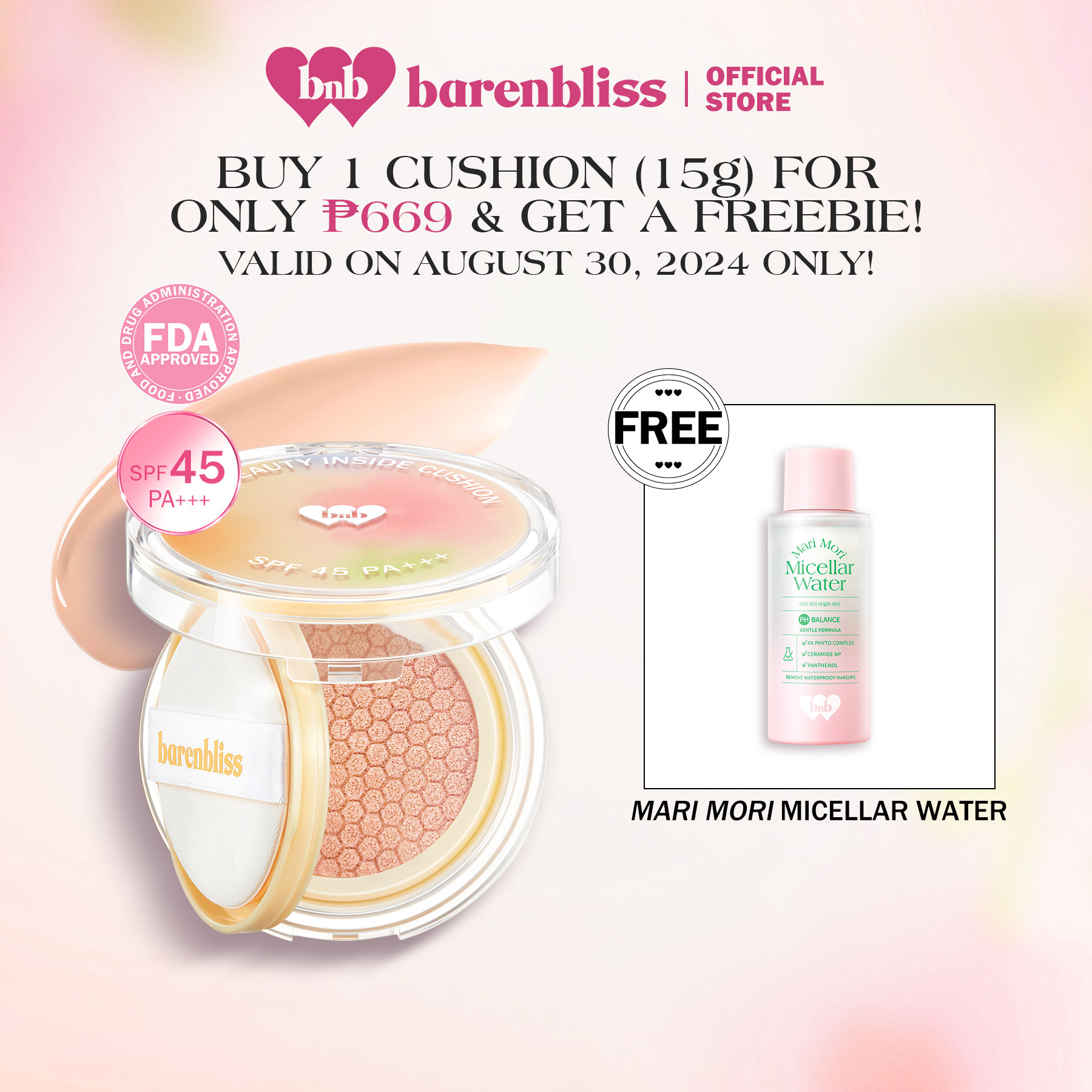 Discount on Barenbliss  shoes - SKU: [8.30] [FREE M.WATER]  barenbliss BNB Korean Bloomatte True Beauty Inside Cushion 15g  | Oil Control