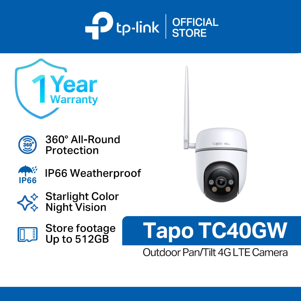 TP-Link Official Store / Tapo TC40GW / 4G LTE Outdoor WiFi IP Security Cctv Sale Camera Connect to Cellphone with Mic and Speaker