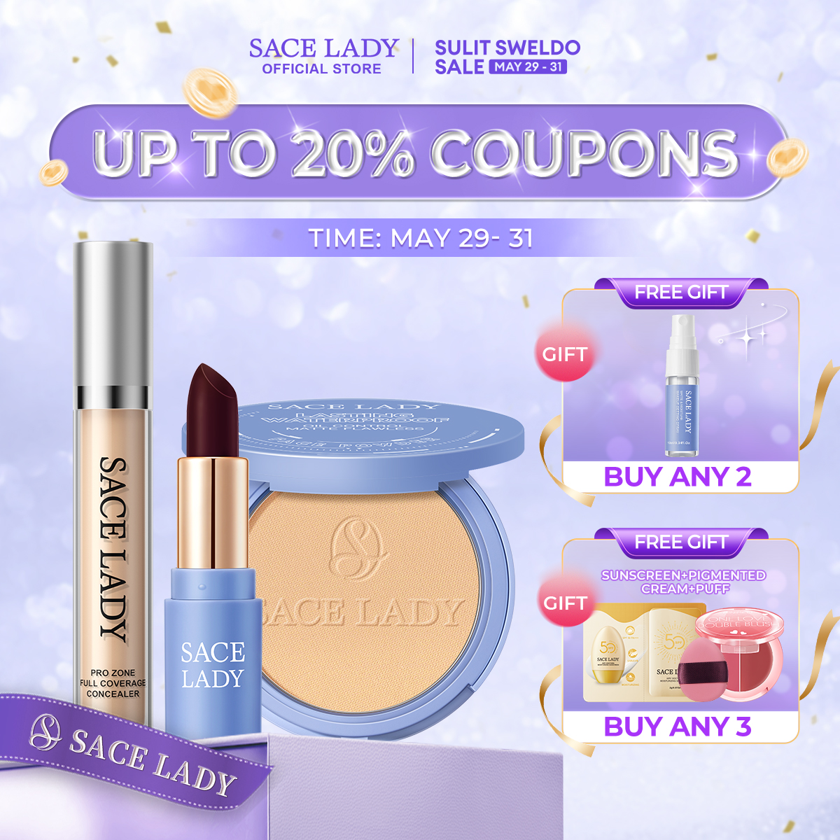 Discount on SACE LADY  shoes - SKU: SACE LADY Face Makeup Set 4 Pcs Flawless Full Coverage Concealer Face Compact Powder Matte Lip Tint 