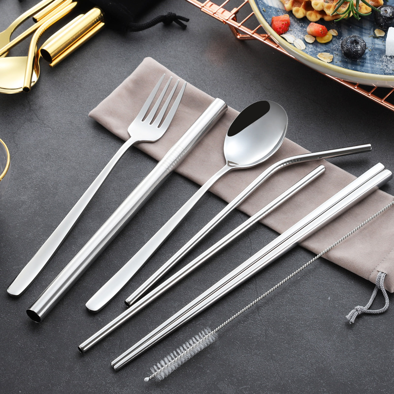 Portable Spoon Chopsticks Fork Cutlery Bag for Dinner Travel Camping Tableware