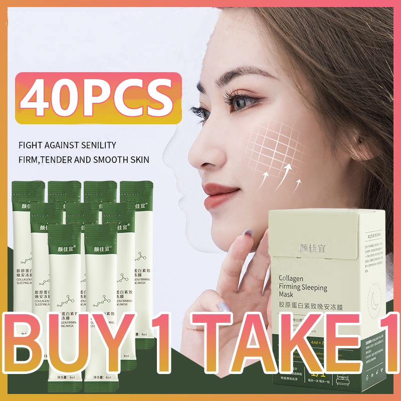 Lazada Philippines - 40Pcs/Box Collagen Firming Sleeping Mask Hydrating Moisture Whitening Brighten No-Cleaning