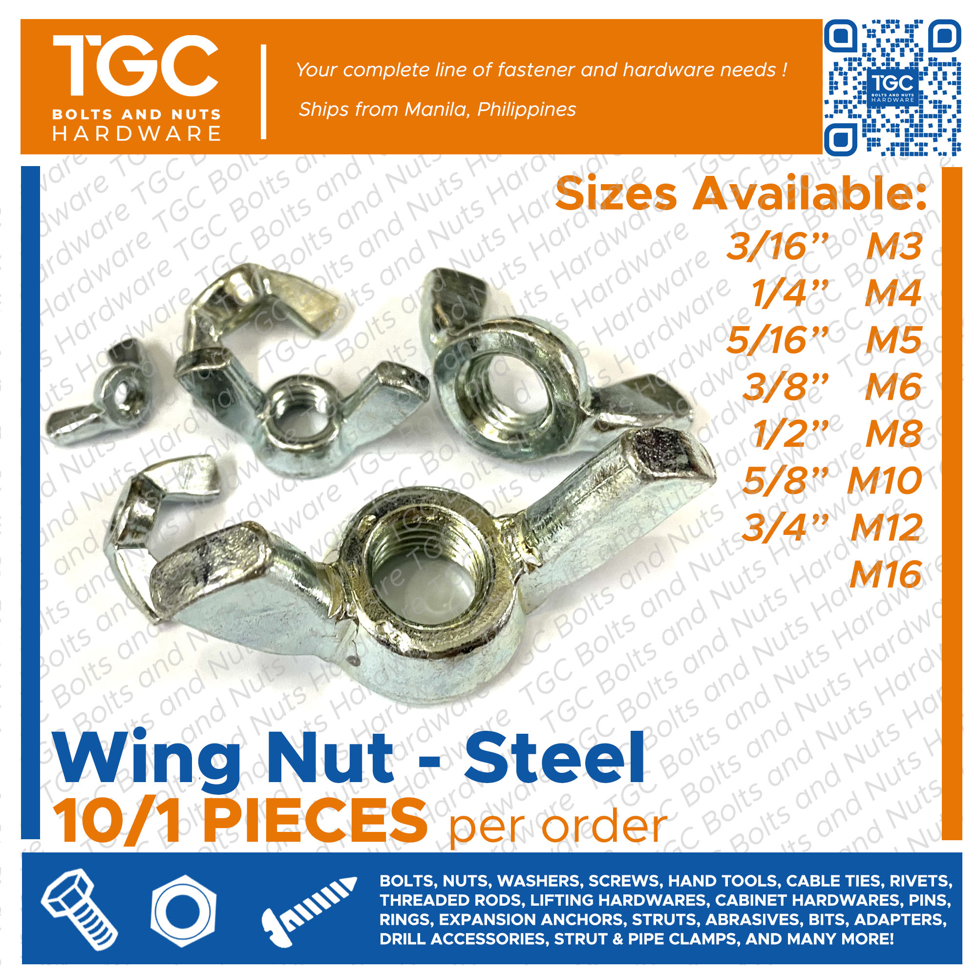 M3-0.5 Thread Size, Stainless Steel, Wing Nut