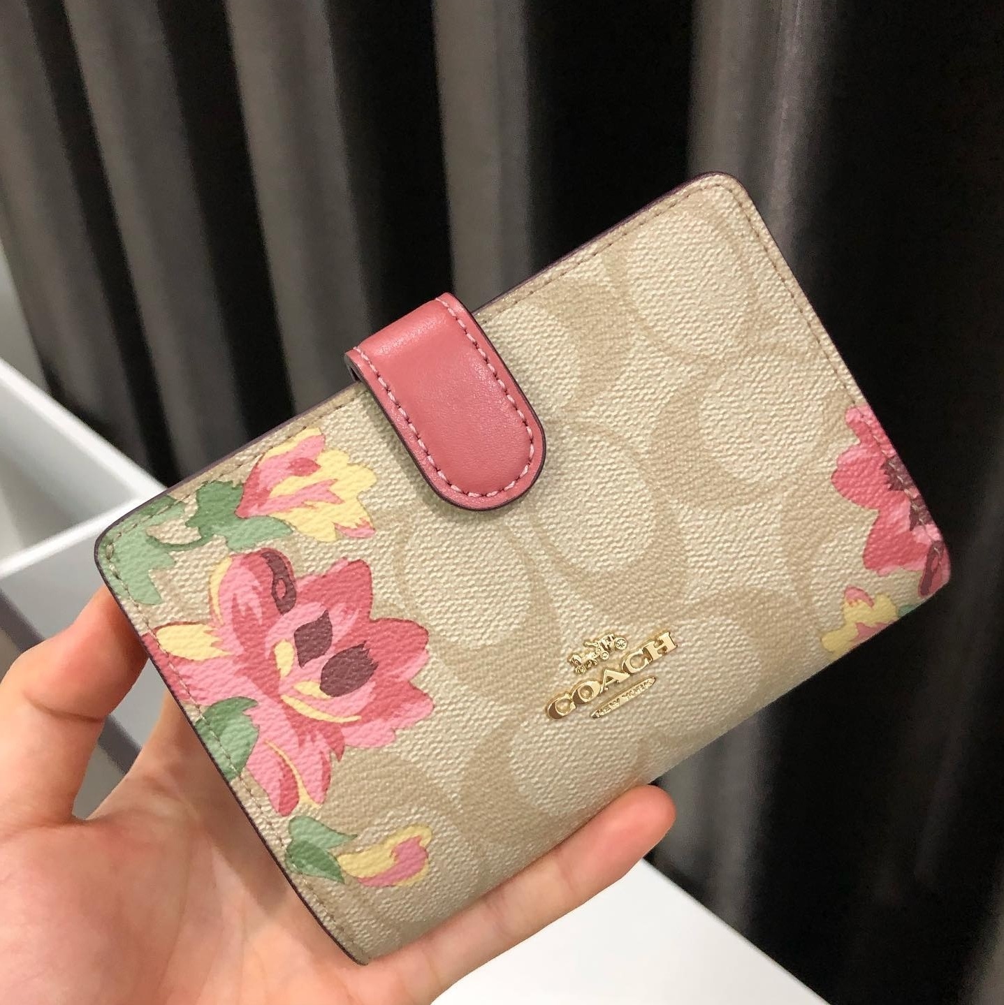 double zip wallet in signature canvas with strawberry print