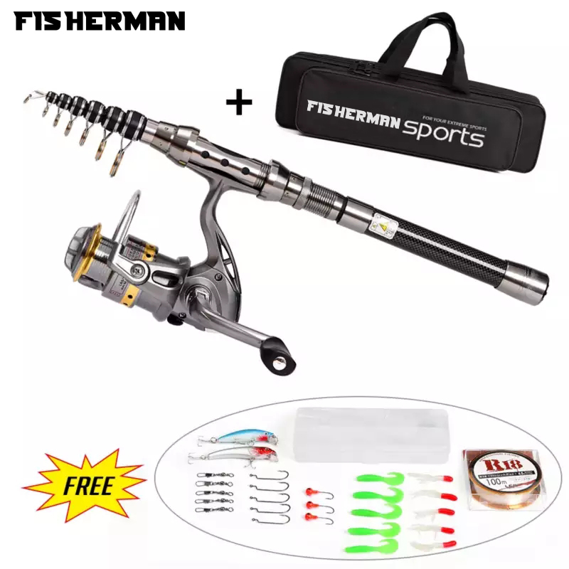 Fisherman Telescopic 2.1m Fishing Rod and Reel Combo Full Kit Spinning Fishing  Reel Gear Organizer Pole Set with 100M Fishing Line Lures Hooks Jig Head  and Fishing Carrier Bag Case Fishing Accessories