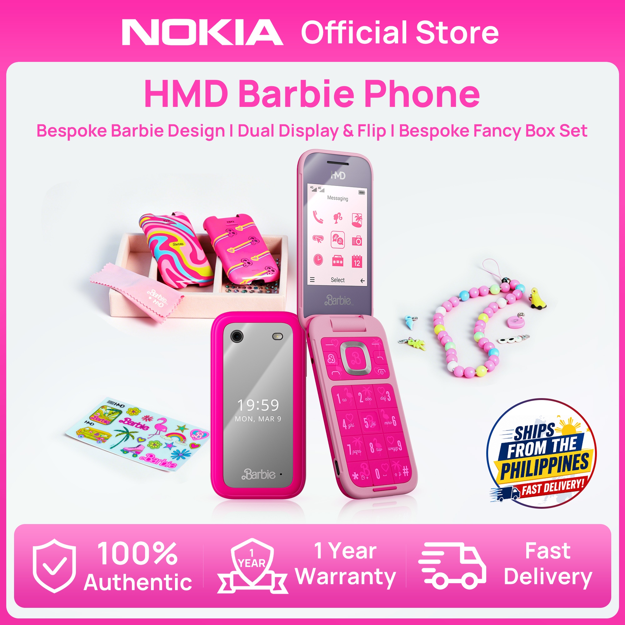 【Barbie X HMD】HMD Barbie 4G Flip Phone Dual Sim Fancy Box Basic Keypad Feature 1 year warranty makers of NOKIA