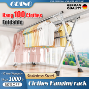 Adjustable Stainless Steel Clothes Hanging Rack - Foldable Laundry Organizer