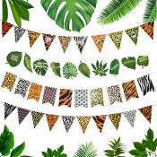 Jungle Safari Animal Stripe Flag Bunting for Birthday Party