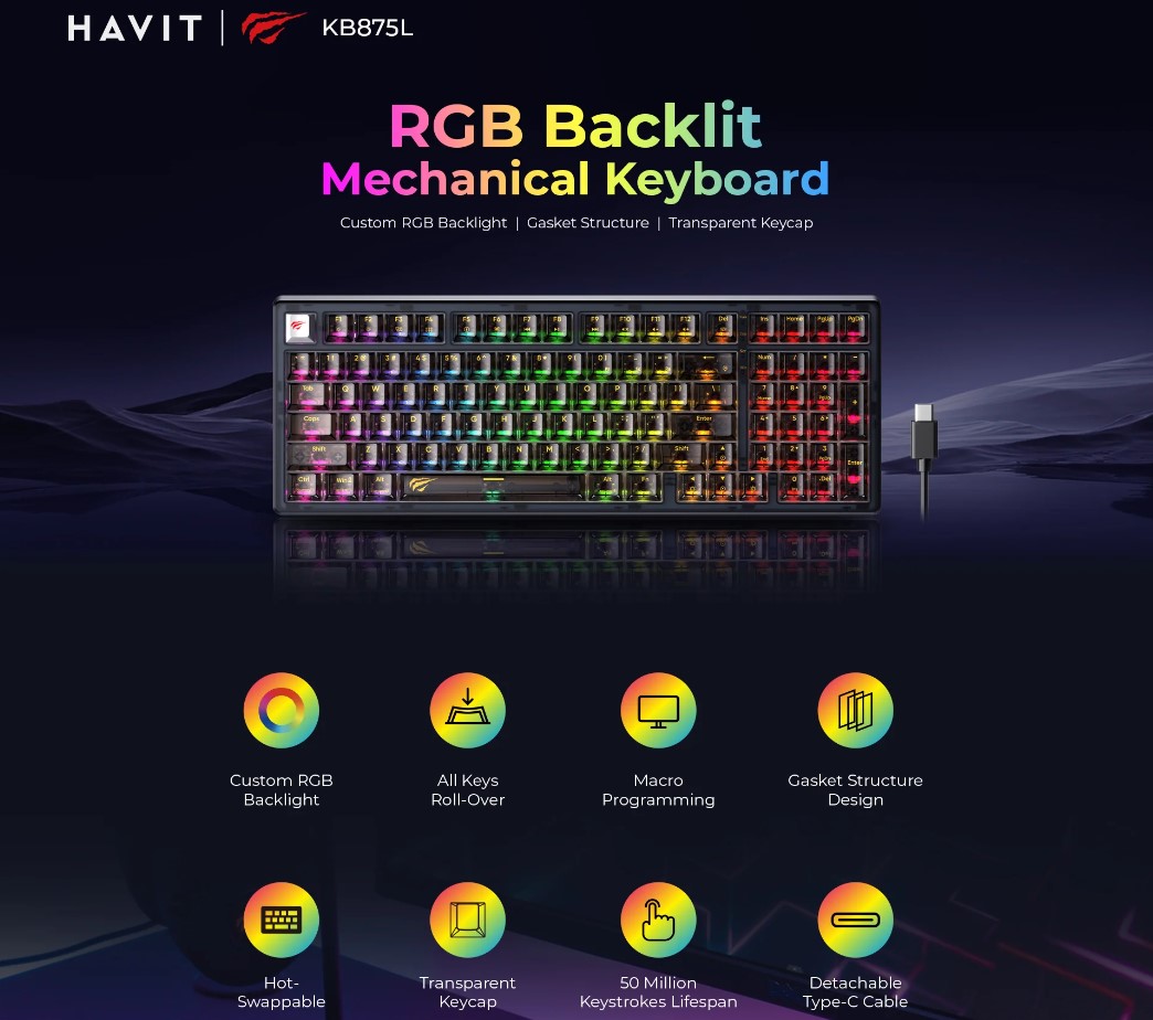 Havit Gamenote HV-KB875L RGB Backlit Mechanical Gaming Keybaord | Lazada PH