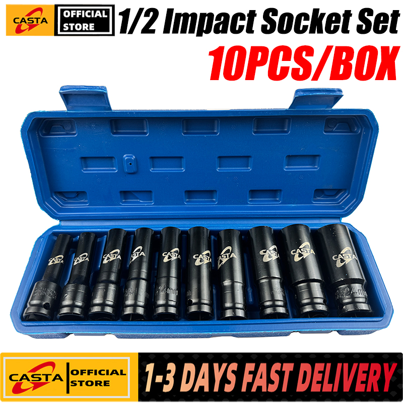 10PCS Heavy-Duty Deep Impact Socket Kit 1/2-Inch Drive (8–24mm) for Impact Wrench & Repair Works