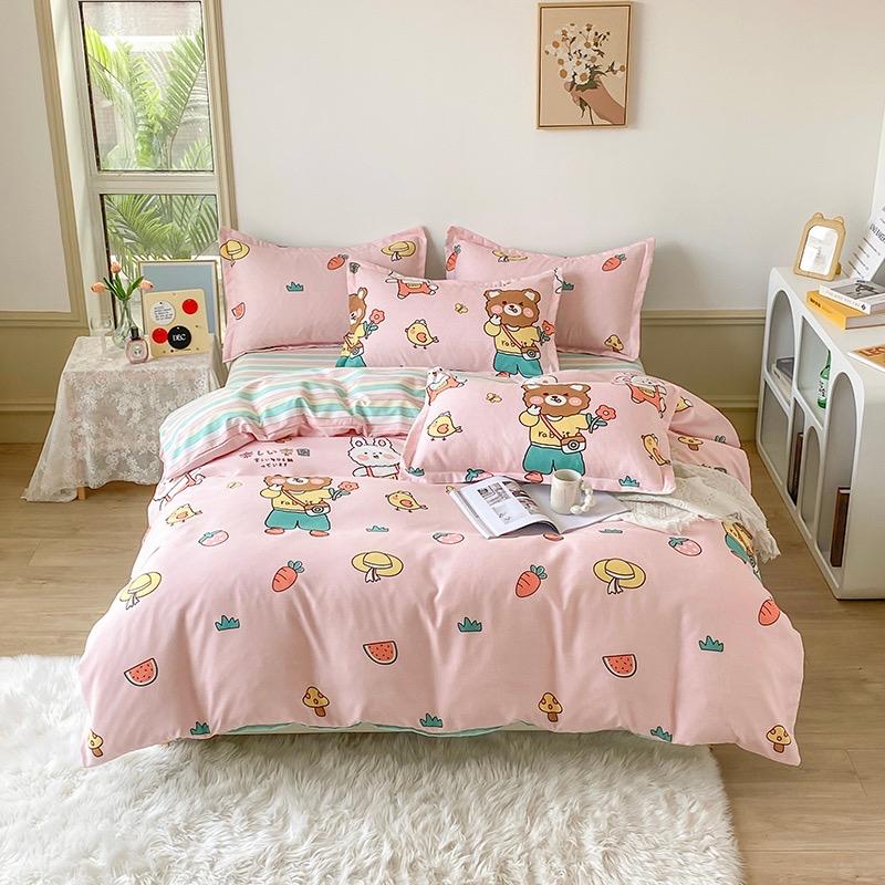100% Cotton student 4in1 Bedsheets] Pink cartoon 4in1 Bed Sheet Set - 2  Pillowcases & 1 Fitted Sheet -1 quilt cover (Single/Double/Queen/King)*/*2m  | Lazada PH