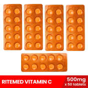 RITEMED 500mg Ascorbic Acid Tablets, 50 Count, Health Supplement