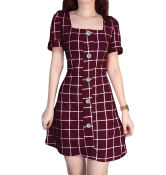 Hillary Grid Dress Square Neck Jarose Rtw JT Fashion