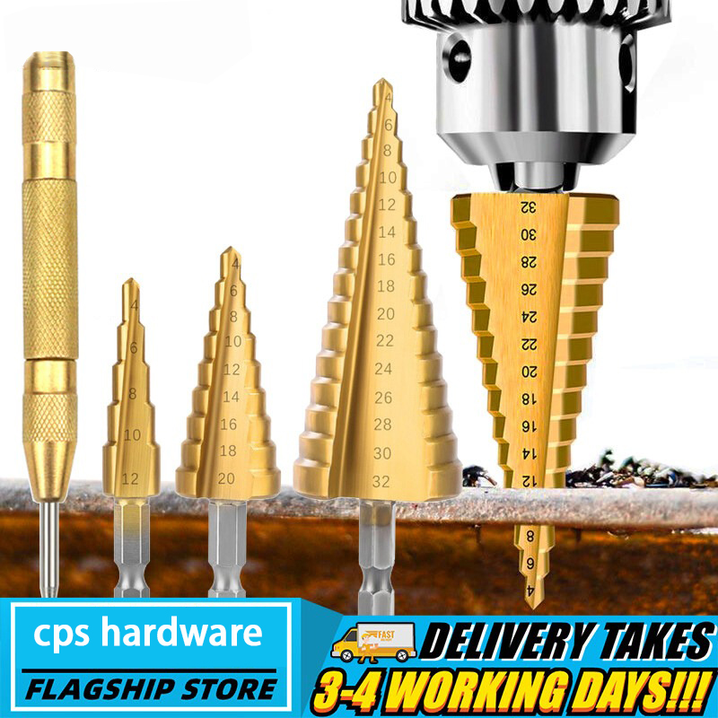 3Pcs/Set 3 12mm/4 12mm/4 20mm HSS Straight Groove Step Drill Bit Titanium Coated Wood Metal Hole Cutter Core Drilling Tools Set   1420