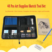 Professional Sketching Pencils Kit with Free Sketchbook, 48 Pieces