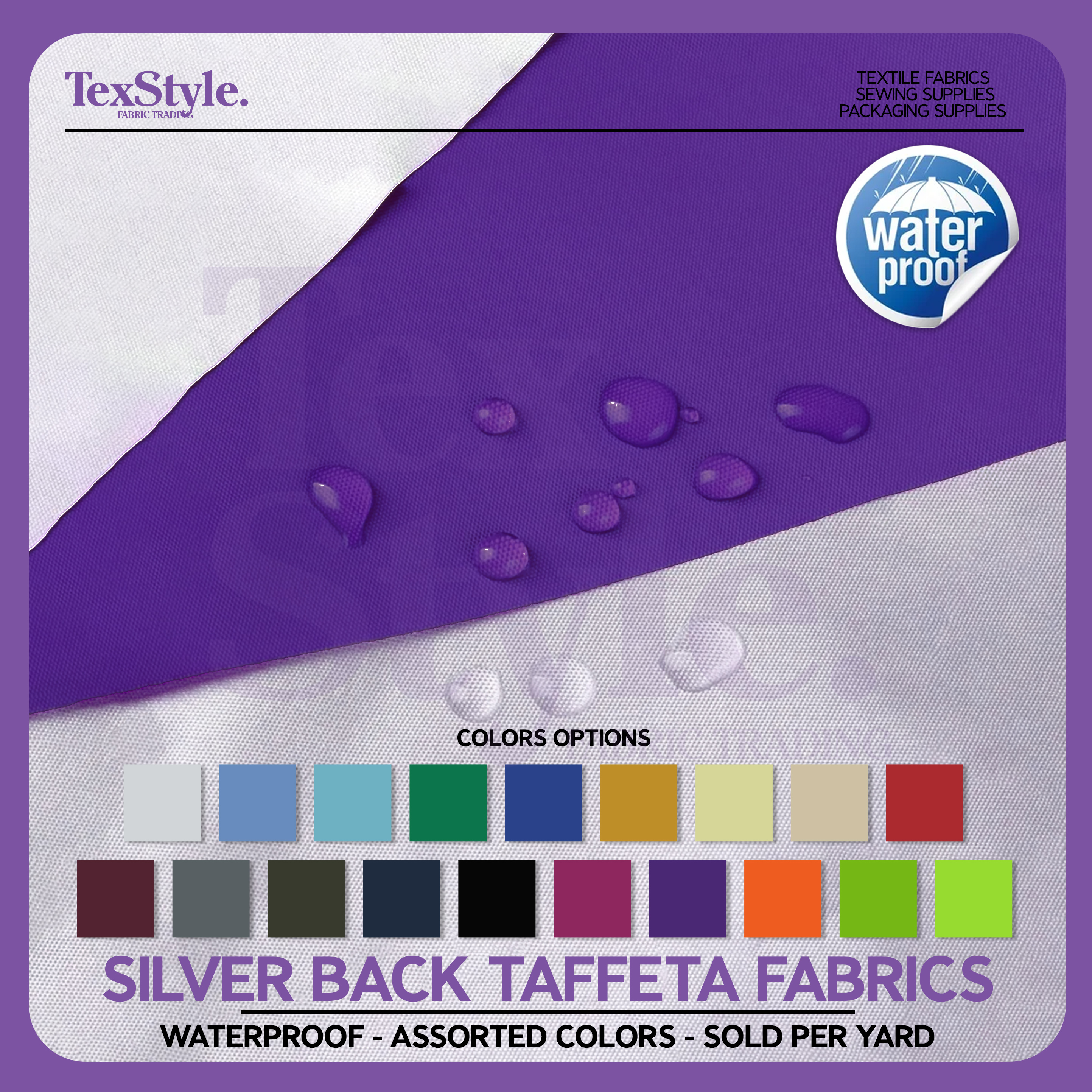 Textstyle Waterproof Silver Taffeta Fabric for Umbrellas and Covers