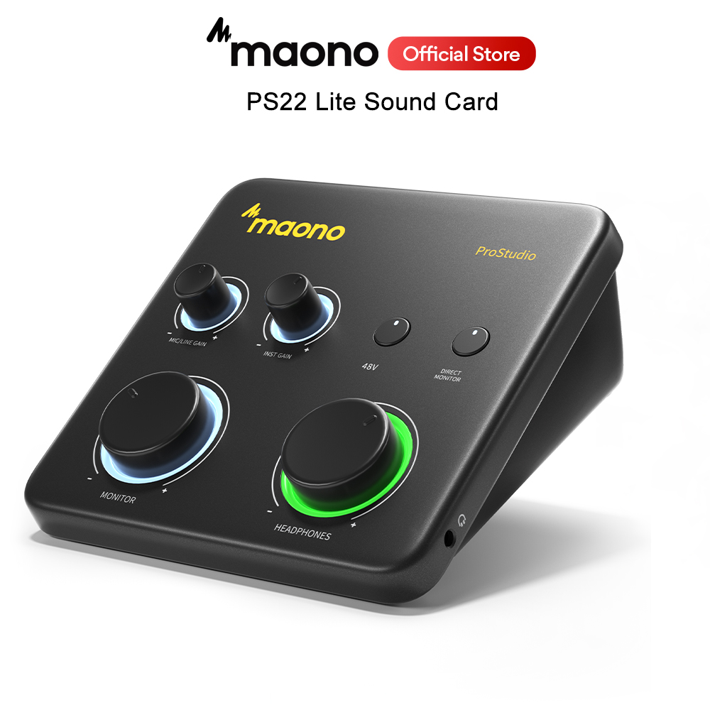 MAONO Prostudio PS22 Lite USB Audio interface,24bit /192kHz Mixer,55dB Gain Preamp,Simple contorl sound card,for Recording/ singsing/Brocasting/Live-streaming