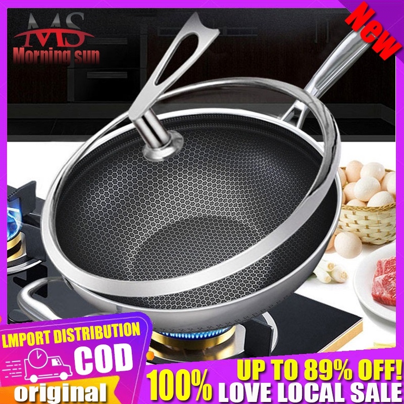 Honeycomb 32cm Frying Pan Silver 304 Stainless Steel Wok Non Stick 2.35kg