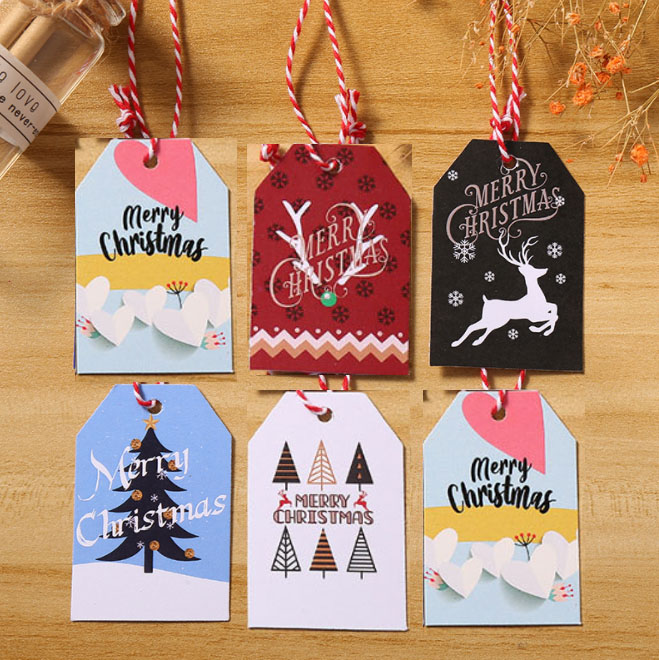 100 Pieces Christmas Kraft Paper Gift Tags Snowman Santa Tree