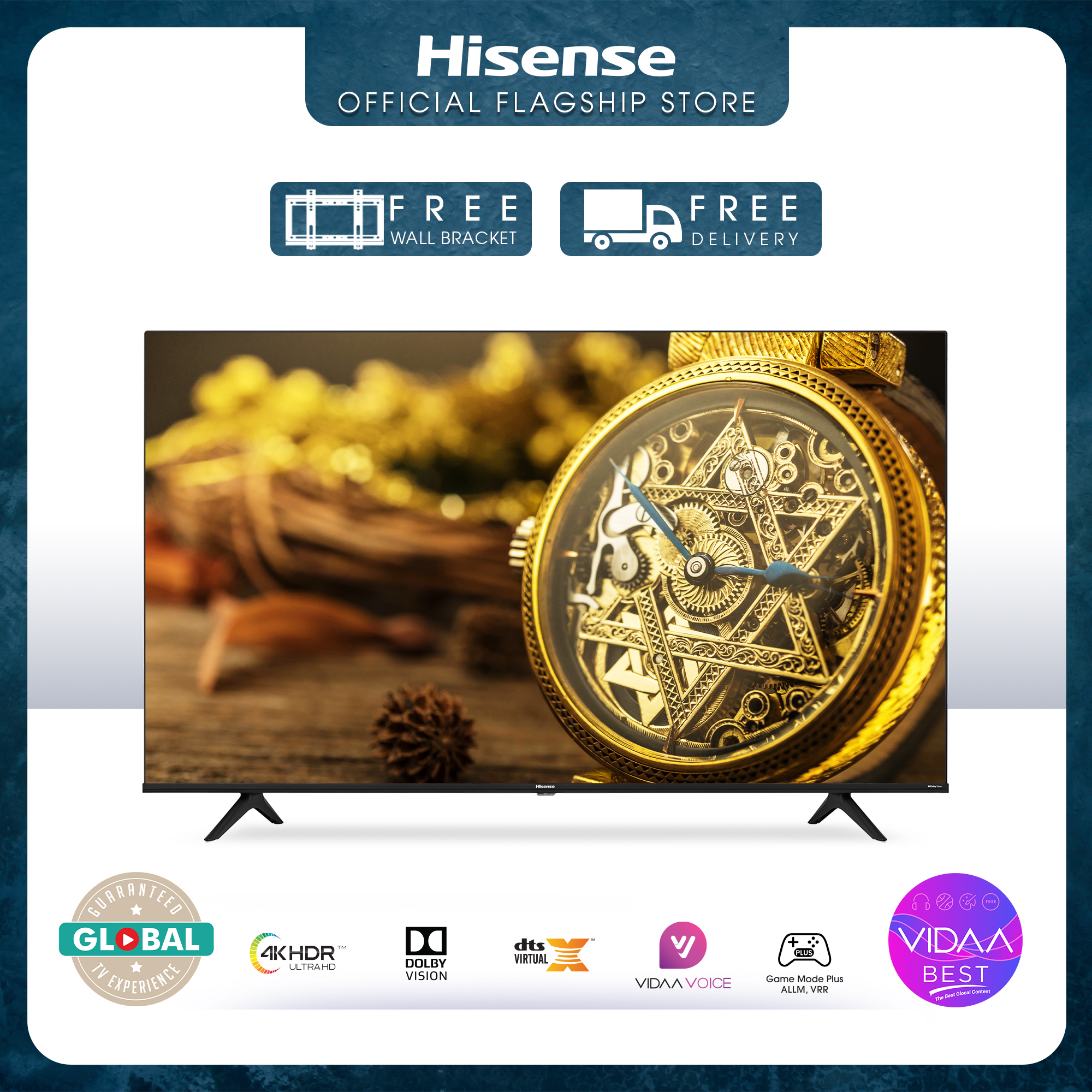 Hisense Exclusive 50 inch 4K UHD VIDAA TV, 50A6HE - Netflix, YouTube, Prime Video, HDR10, VIDAA Voice Command, Screen Share Casting, Dolby Audio, DTS Virtual X, Ultra HD Smart Digital Flat Screen LED TV, Promo Sale FREE Wall Bracket