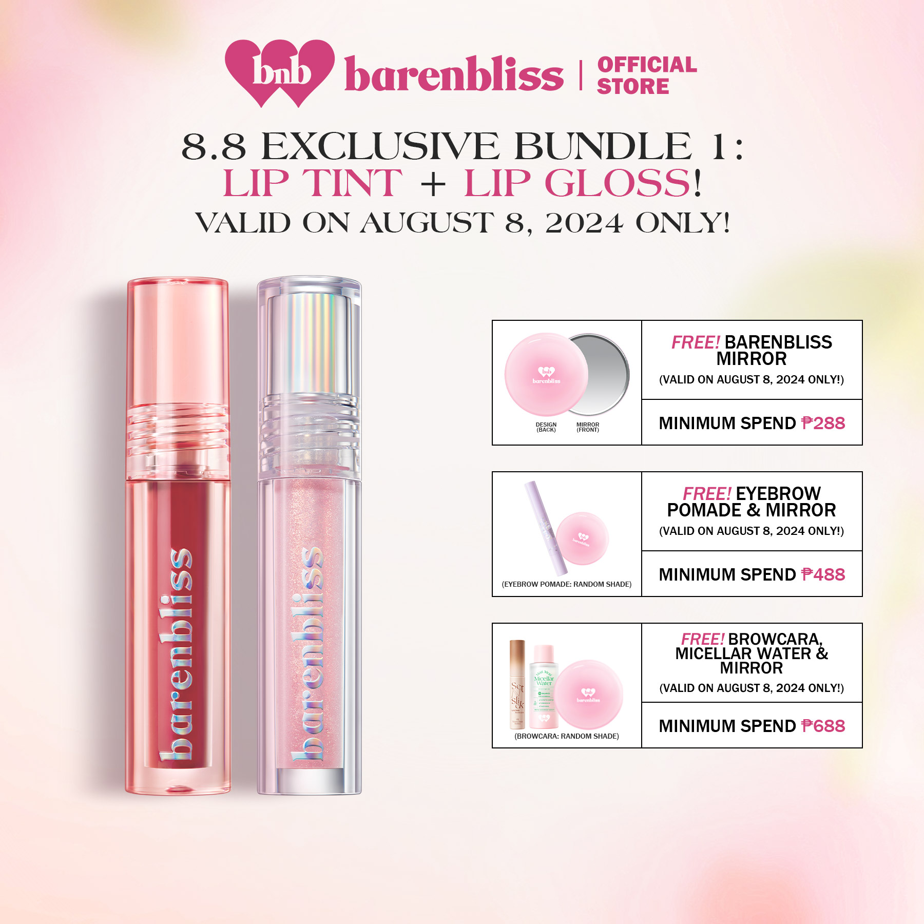 Discount on Barenbliss  shoes - SKU: [8.8] barenbliss BNB Exclusive Bundle | Plum Makes Plumping Lip Gloss + Peach Makes Perfect Lip Tint