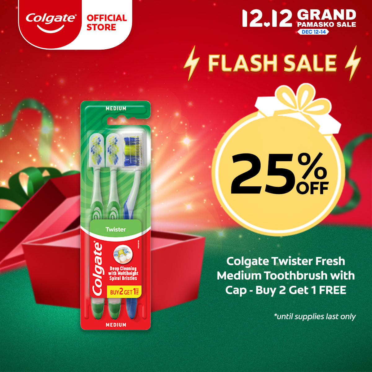 Lazada Philippines - Colgate Twister Fresh Medium Toothbrush with Cap Value Pack (Assorted)
