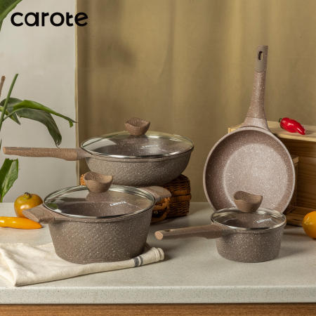 Carote Non-Stick Granite Cookware Set, 4-Piece, Suitable for Induction