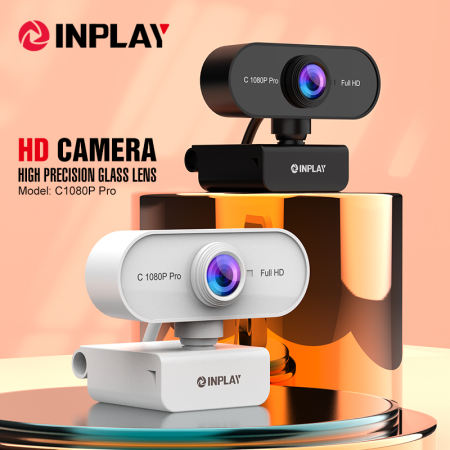 INPLAY 1080P USB Webcam with Built-in Mic for PC/Laptop