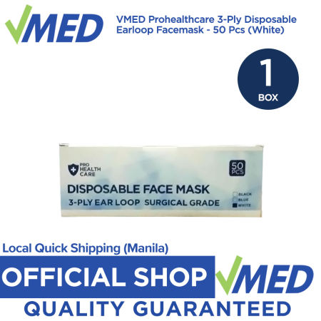 VMED Prohealthcare Disposable Facemask, 50pcs WHITE