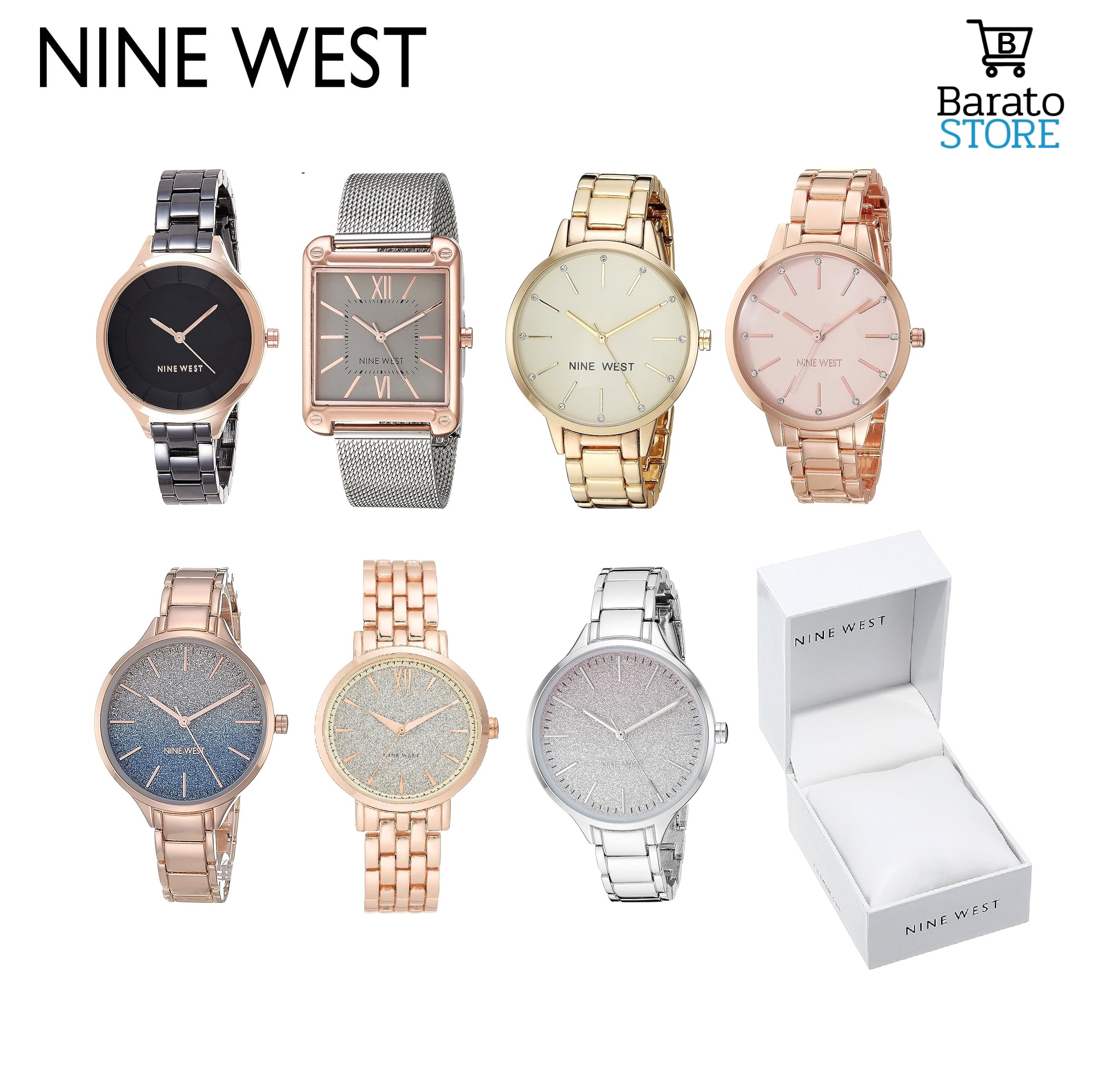 Nine West Women'S Square Silver Dial Stainless Steel Band Watch