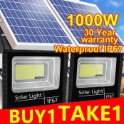 1000W Solar Led Outdoor Flood Light with Remote, Waterproof