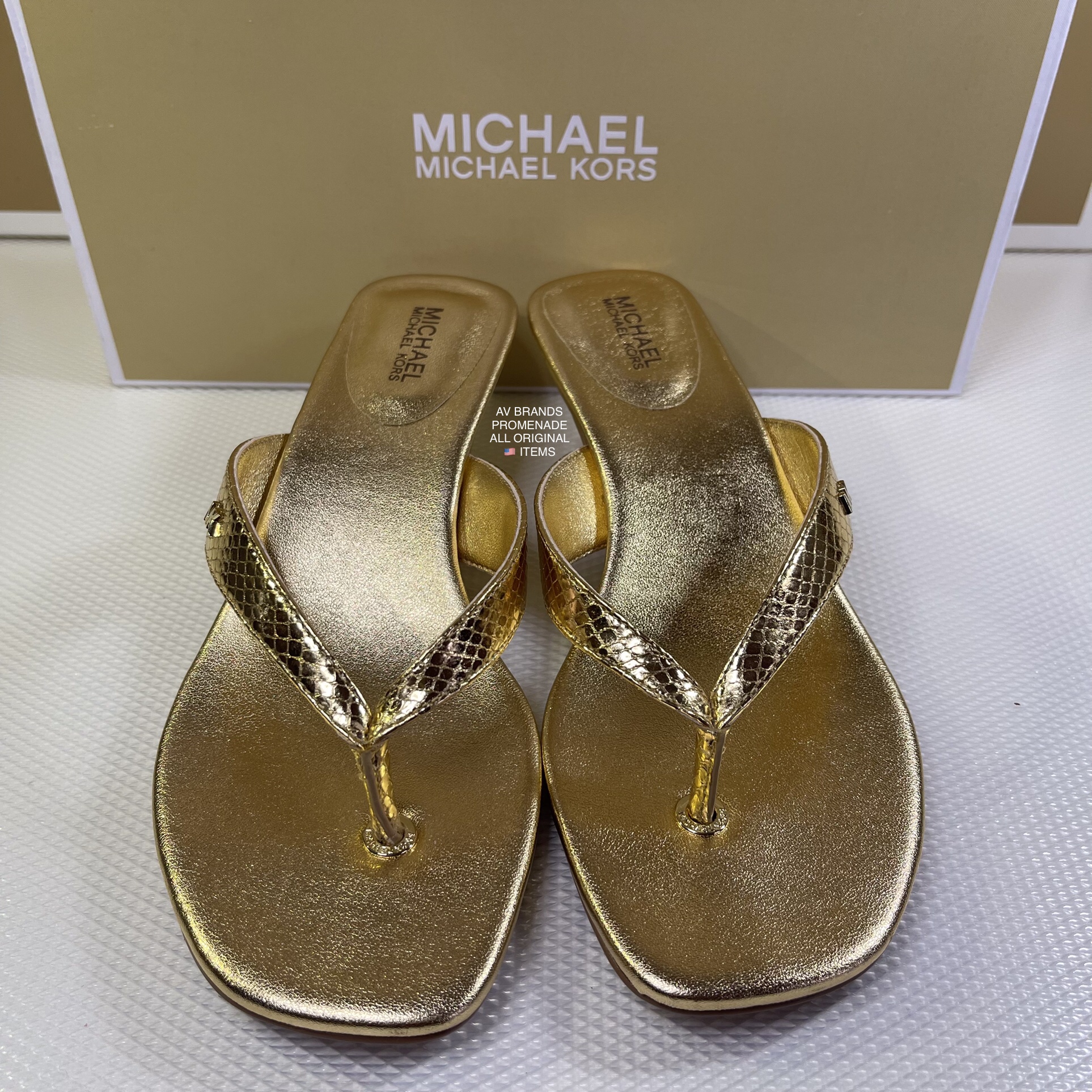 Original Michael Kors Angela Metallic Python Embossed Leather Sandals Gold  | AV Brands Promenade | Lazada PH