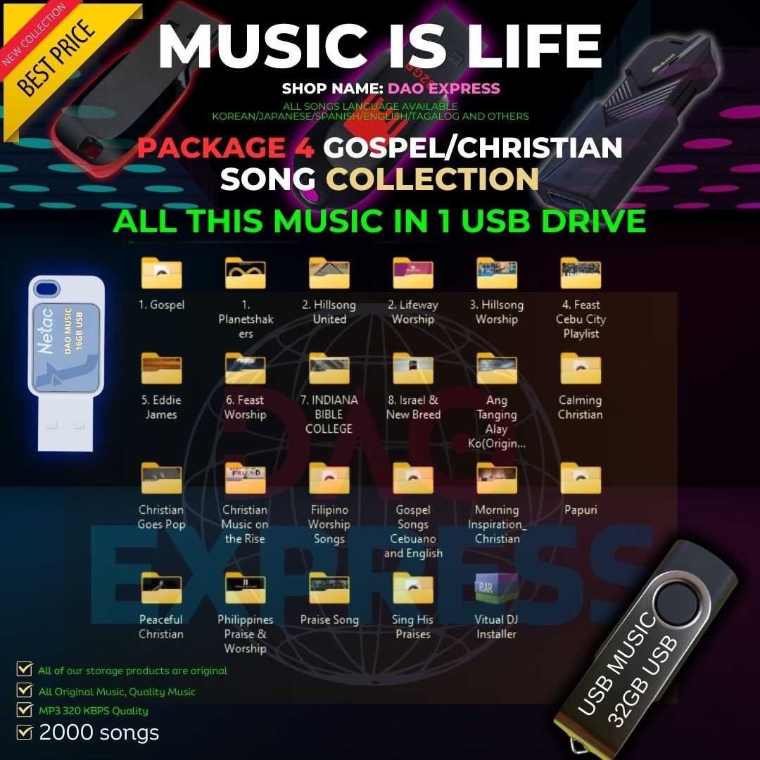 USB Flash Drive Gospel & Christian Music Collection | 320 KBPS MP3 Songs | Optional OTG Adapter for Mobile Use Presyo 248 Piso*Libreng Shipping