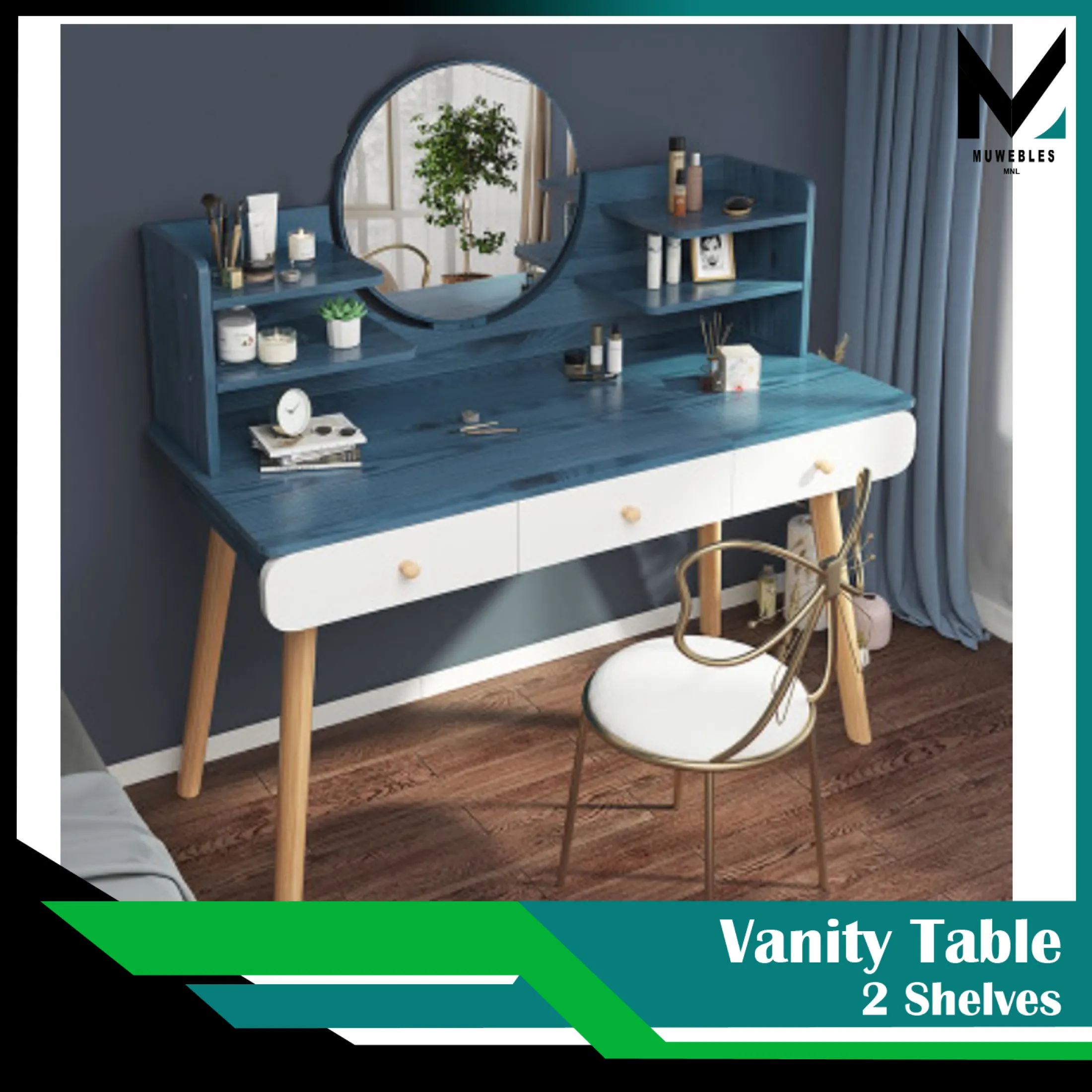 Muwebles Modern Style Vanity Table With Two Side Shelf And Round Mirror With Light 10040120 Lazada Ph Muwebles Modern Style Vanity Table With Two Side Shelf And Round Mirror With Light 10040120 Lazada Ph