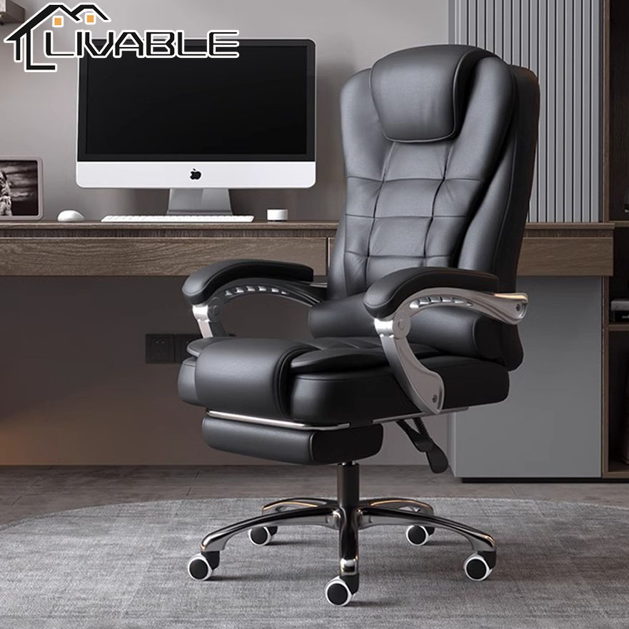 LIVABLE Computer Chair Boss Chair Ergonomic Office Chair Massage Chair Lift Swivel Chair Leather Gaming Chair With Massage and Footrest - Image 4