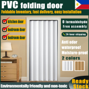 PVC Accordion Sliding Door - Simple White/Wood Color Door